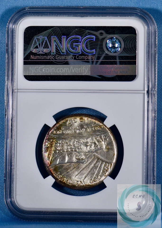 1937-D Oregon Trail 50c NGC MS67+ CAC Endorsed - Spectacular Classic Toner - Image 3 of 4