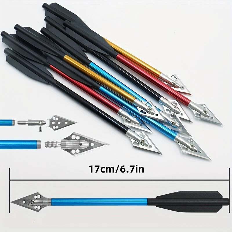 12Pcs Mini Archery Pistol Crossbow Bolts 6.5" Aluminium Arrows Broadhead Hunting - Image 3 of 4