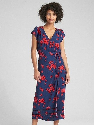 Gap floral print midi wrap dress, size 