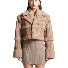 Maniere De Voir 2 In 1 Vegan Leather And Borg Jacket/gilet Brown-uk 10 Rrp £130