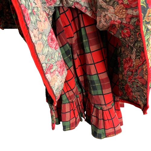 Vintage 90s Daisy Kingdom Girls Holiday Dress 8 Black Red Floral Plaid - Picture 6 of 8