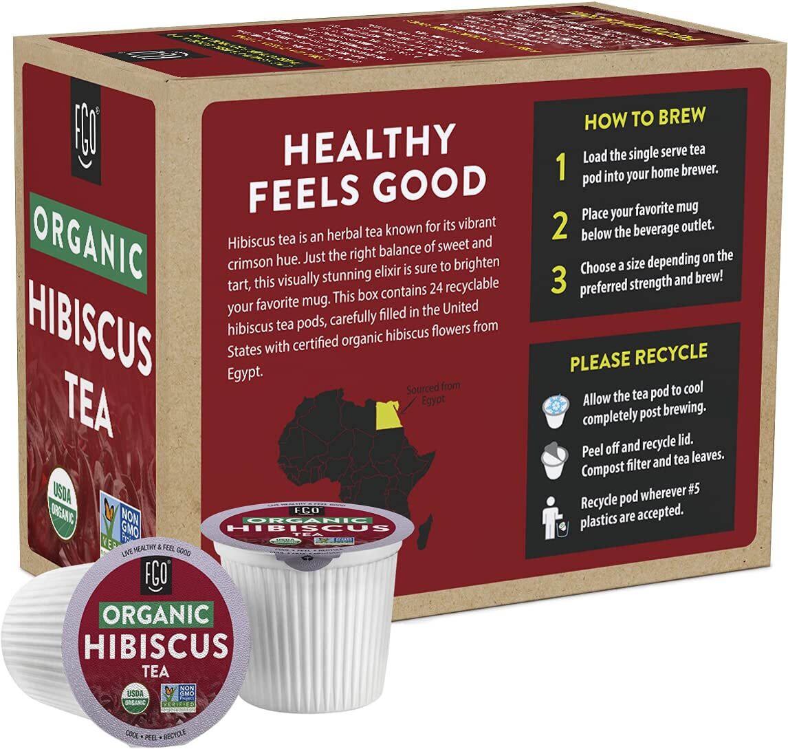 	FGO Organic Hibiscus Herbal Tea K-Cup Pods - Naturally Caffeine-Free Keurig	