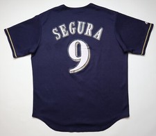 MILWAUKEE BREWERS MLB JEAN SEGURA #9 BASEBALL BUTTON JERSEY SHIRT MAJESTIC MEN L