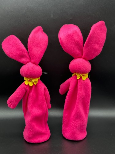 2 Pink Bunny Rabbits Wire Body Plush with Wired Poseable Ears Weighted Easter - Picture 3 of 7