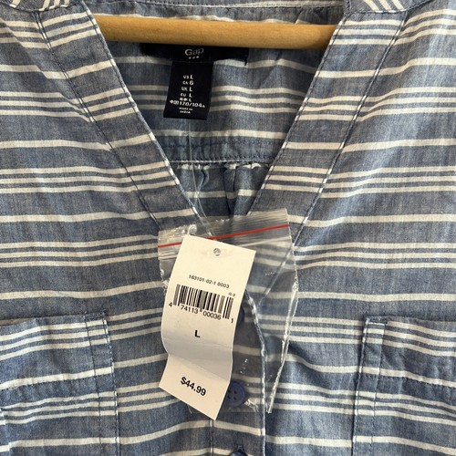Camicia leggera nuova con etichette Gap outlet collo a V Henley blu bianco orizzontale L - Foto 2 di 4