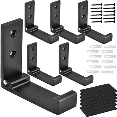 6 Pack Black Folding Coat Hooks Foldable Wall Hooks for Hanging Aluminum