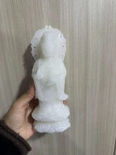 1pc Natural white jade Quartz Carved Avalokitesvara Crystal Healing energygift