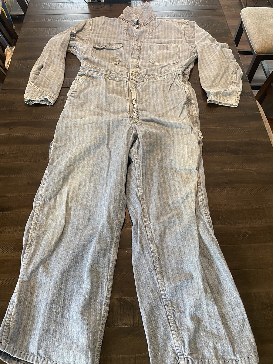 【BIGMAC】DENIM COVERALL USED M Vintage Big Mac Men's Denim Coveralls Scovill Zipper Stiped Blue