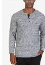  58 Nautica Men'S Pajama Shirt Henley Gray Crew Neck Sleepwear Loungewear Size S