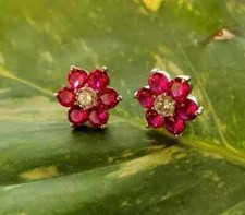 2Ct Round Cut Halo Lab Created Red Ruby Stud Earrings 14k Yellow Gold Plated