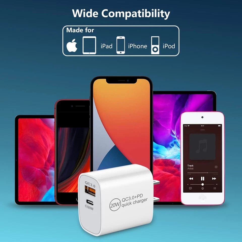 LOTE de adaptador de corriente de pared cubo cargador rápido QC PD 20W para iPhone iPad Android Foto 2 de 4