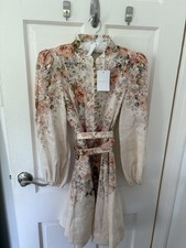 NWT $895 Zimmermann Natura Buttoned Floral Mini Linen Dress AU2 M