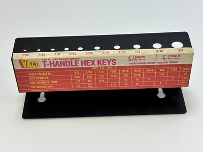 Vintage VACO Tools T-Handle Hex Keys Hardware Display Holder for 10pc SAE Set