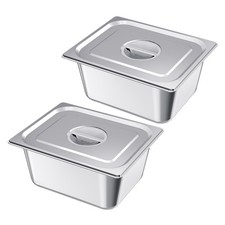 2-Pack 1/2 Size Stainless Steel Steam Table Hotel Pans 6" Deep w/ Lids