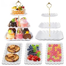 Dessert Table Display Set, 3 Tier Cupcake Stand, White Plastic, 5Pcs