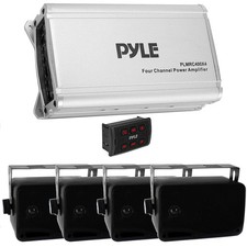 Pyle PLMRC400X4 800W Amp w/ 4x 200W Black Box Speakers, Wireless Remote