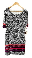 ELIZA J Dress Women's 14 Black Pink Shift Knee Length Lightweight Stretch NWT