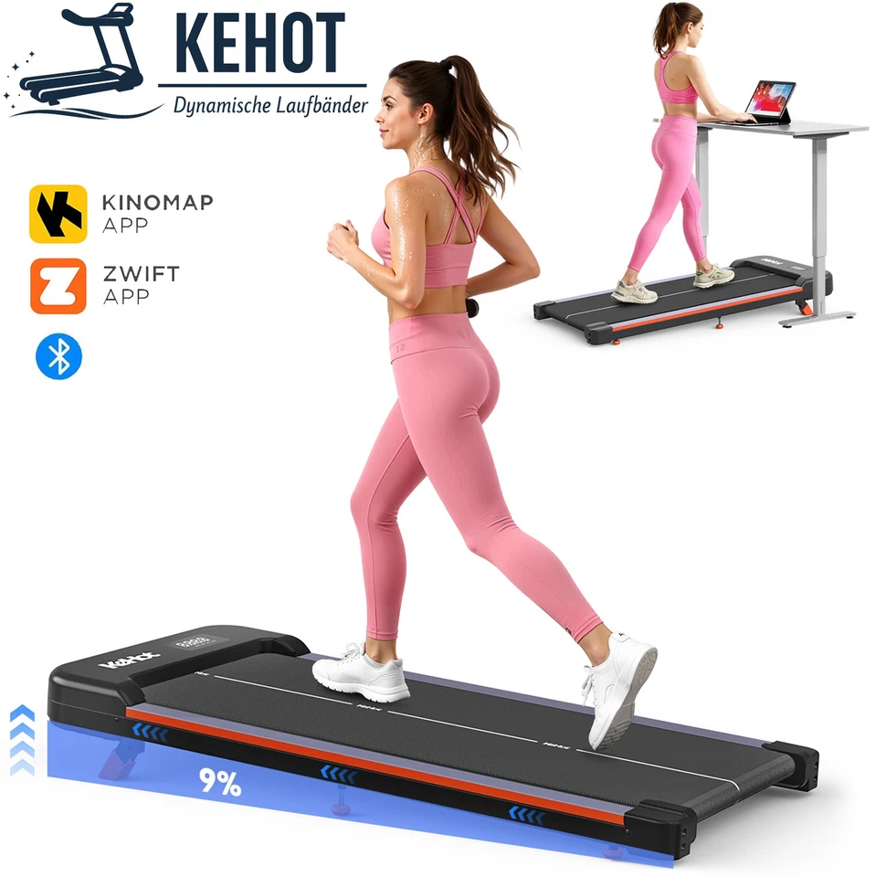 KEHOT WalkingPad flach mit 9% Steigung, leise, Bluetooth App, 1–6 km/h