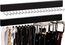 Tie Rack with 20 Hooks, 2-Pack Wall-Mounted Wooden Hangers for Neckties, Belts,