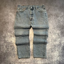 Levis 501 Original Fit Button Fly Jeans Mens 36x30 Light Wash Blue Denim