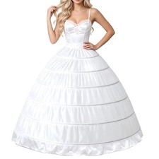 6 Hoop A-Line Petticoat,Full Length Crinoline Underskirt for Bridal Gowns White