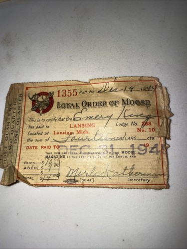 1944 Loyal Order Of Moose Card  Lansing MI