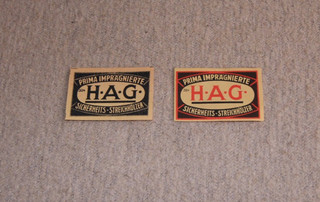 2 alte deutsche Zündholzetiketten HAG