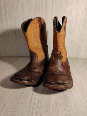 Rocky Western Cowboy Boots Kids Size 2.5M Brown Leather Square Toe Ranch