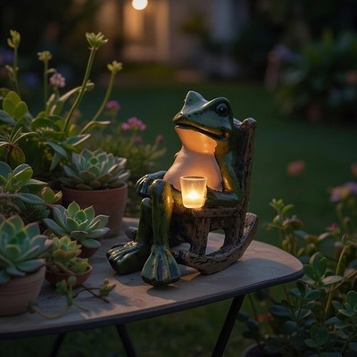 Solar Garden Statues Outdoor Decor,Frog Figurine Solar Lights, Waterproof Sol...