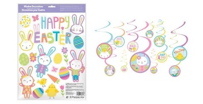 Hello Bunny Easter Vinyl Window Clings, Paper Swirls 2 Piece Decoration Bundle