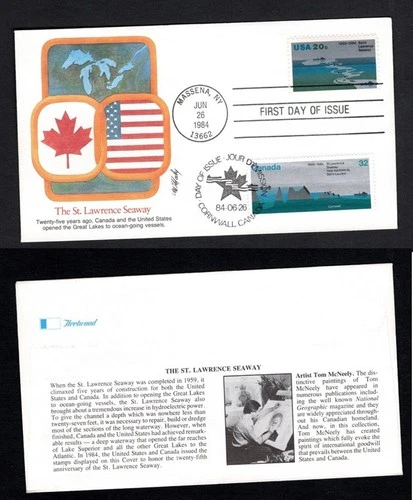 US 1984  Sc #2091 St. Lawrence Seaway with joint Canada fdc, 3 Fleetwood FDCs