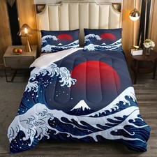 Ocean Wave Comforter Set Sea Surfing Red Sun Bedding Set for Kids Boys Girls ...