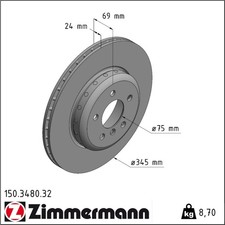 2x Zimmermann 150.3480.32 Bremsscheibe für BMW 5 6 7 F13 F12 F06 F01 F02 F03 F0