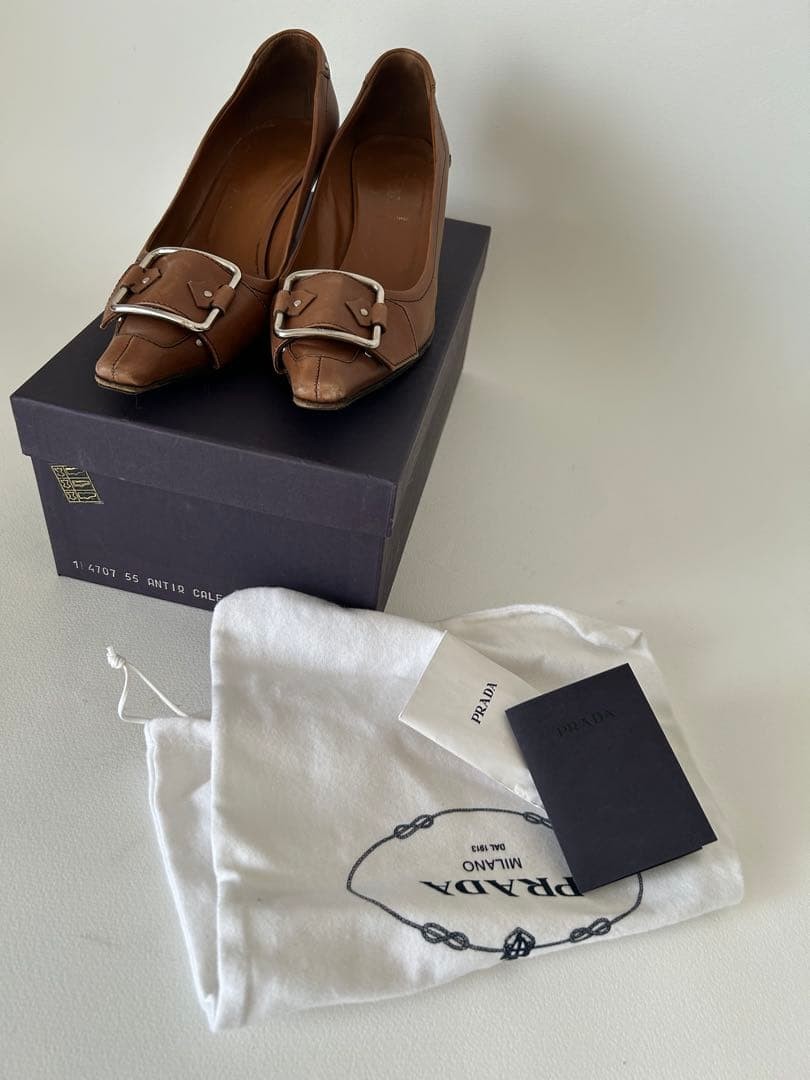Rare PRADA Brown Leather Buckle Heels Pumps Shoes Women's Size EU36/US6 thumbnail 9