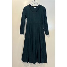 Stamp Vintage Forest Green Long Sleeve Midi Dress Medium Made in USA Tie Back