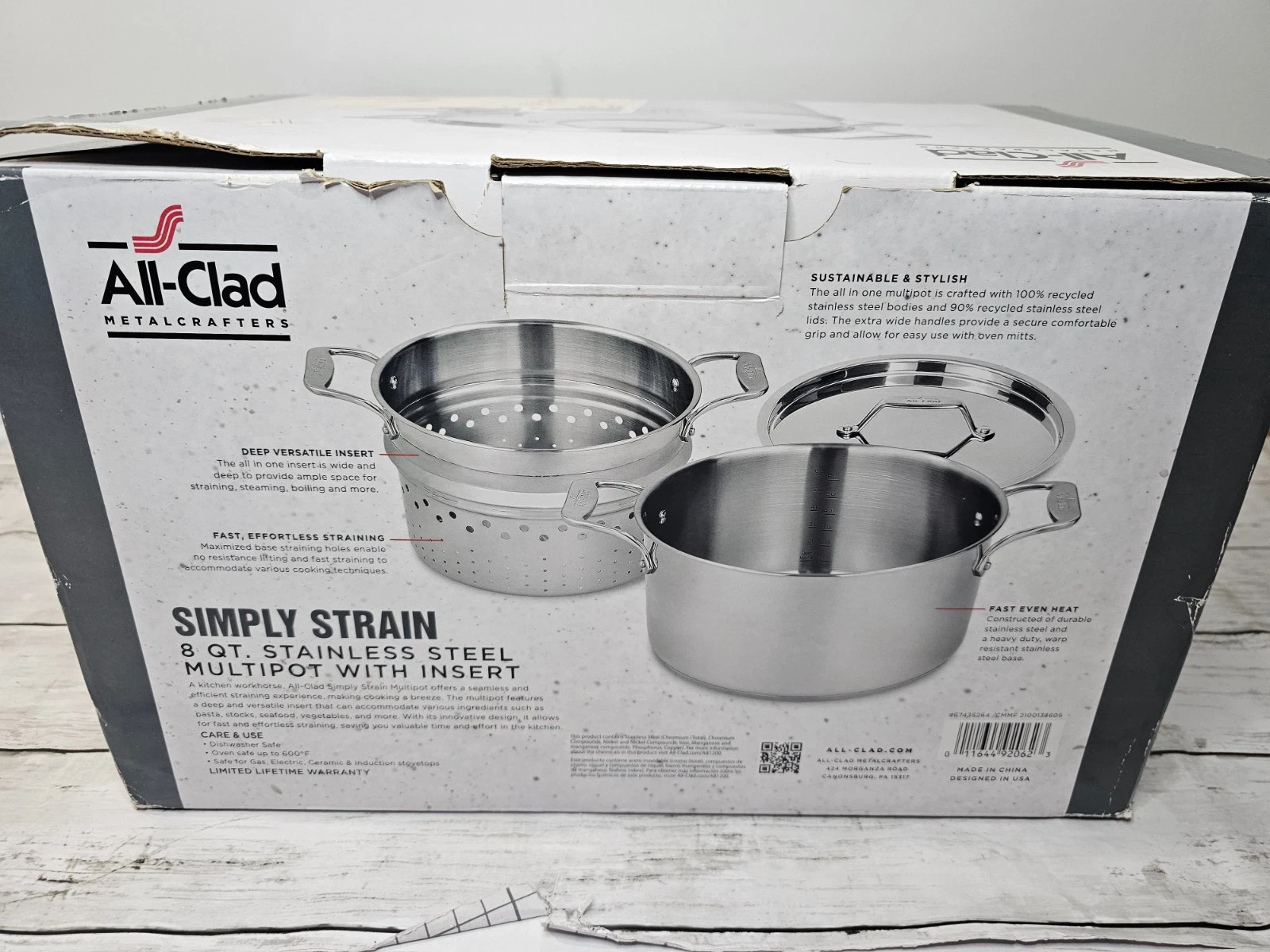 All-Clad Simply Strain Stainless-Steel 8 qt Multipot with insert