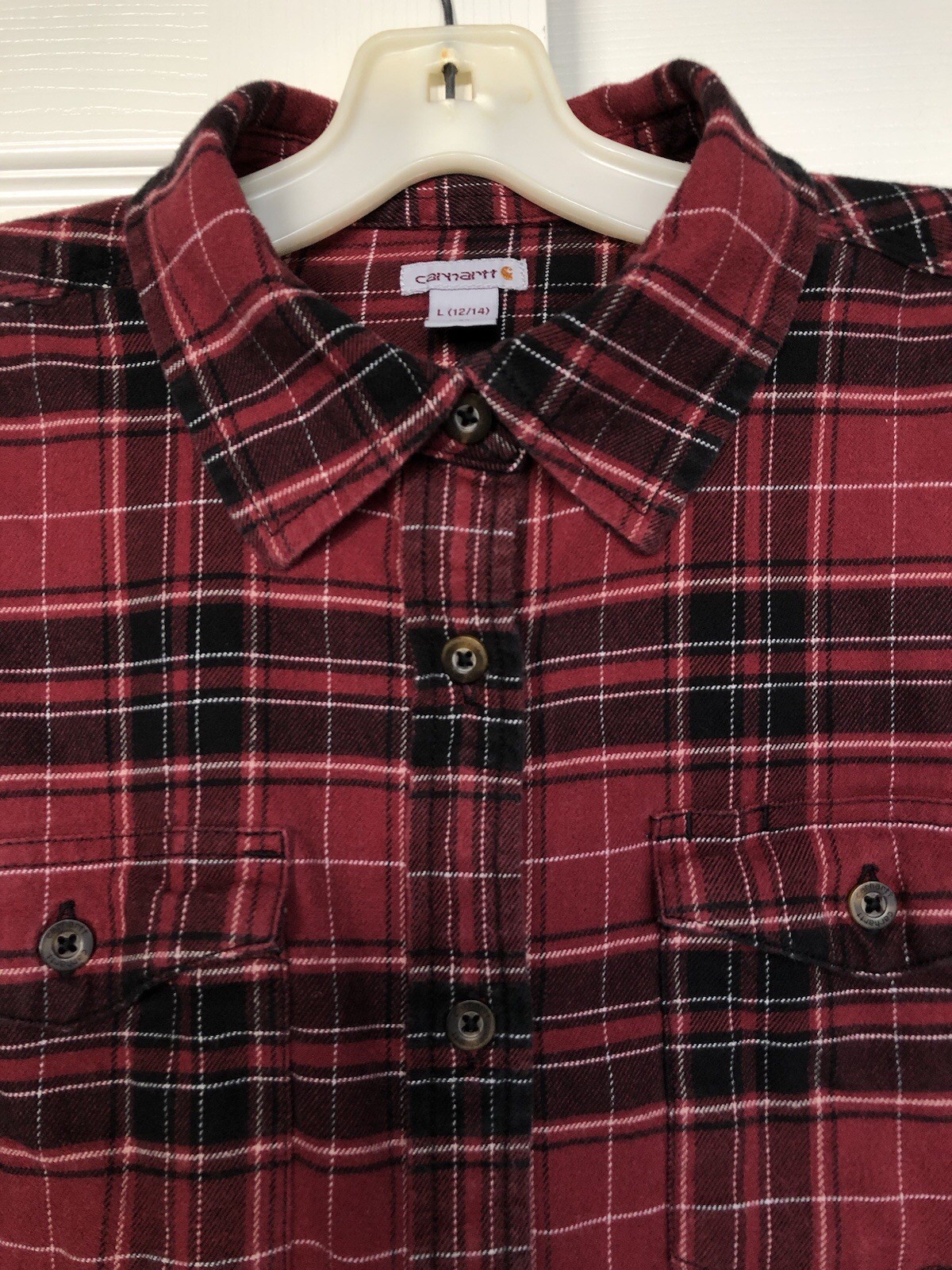 Faded Plaid Flannel Carhartt Vintage Style Women’s Size Large 12/14 thumbnail 4