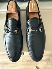 GUCCI HORSEBIT ALMOND TOE CALF LEATHER BLACK MEN's SHOES US 11.5