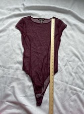 Victoria's Secret Women s Burgundy Mesh Bodysuit With Cap Sleeves, Sz Sm