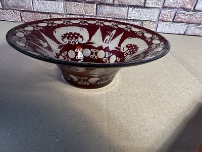 Vintage EGERMANN RUBY RED Bohemian Czech Art Glass Schale Rot  Kunst
