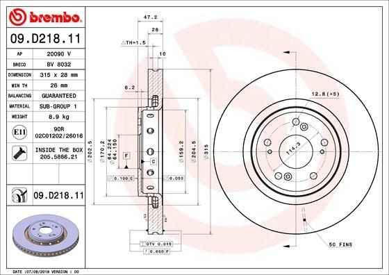 Disques de frein Brembo 09.D218.11 en fonte haute teneur en carbone