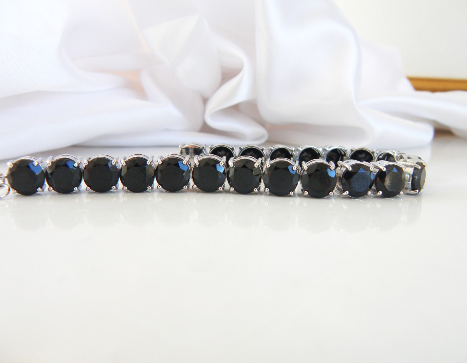 Sterling Silver 925 Natural 50tcw Black Spinel Tennis Bracelet 8"