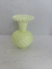 Vintage Fenton 6" Custard Glass Vase  Green Swirl  Ruffled Rim GLOWS