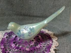 Vintage Fenton Glass "Bird Of Happiness" Mint Green Satin Glass Violet Berries