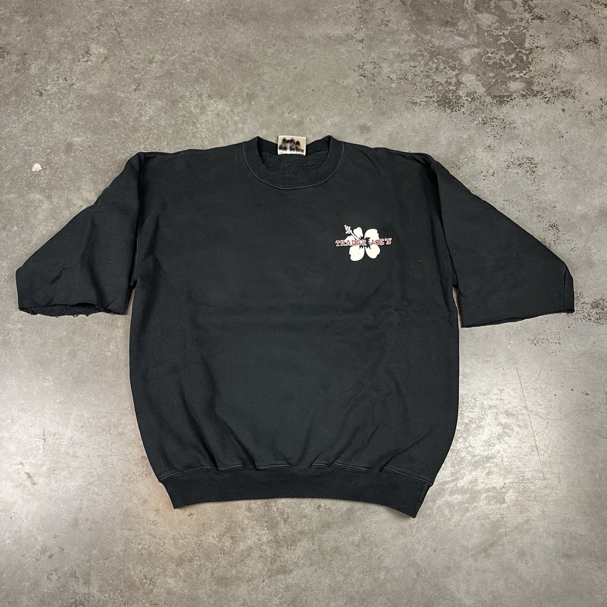 Trader Joes Sweatshirt Mens Large Black Distressed Vintage