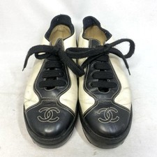 Chanel Sneakers Coco Mark White Black Leather Size 36 US About 6 For Women
