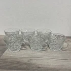 Anchor Hocking Arlington Clear Glass Punch Bowl Cups Set Of 6 Diamond Vintage