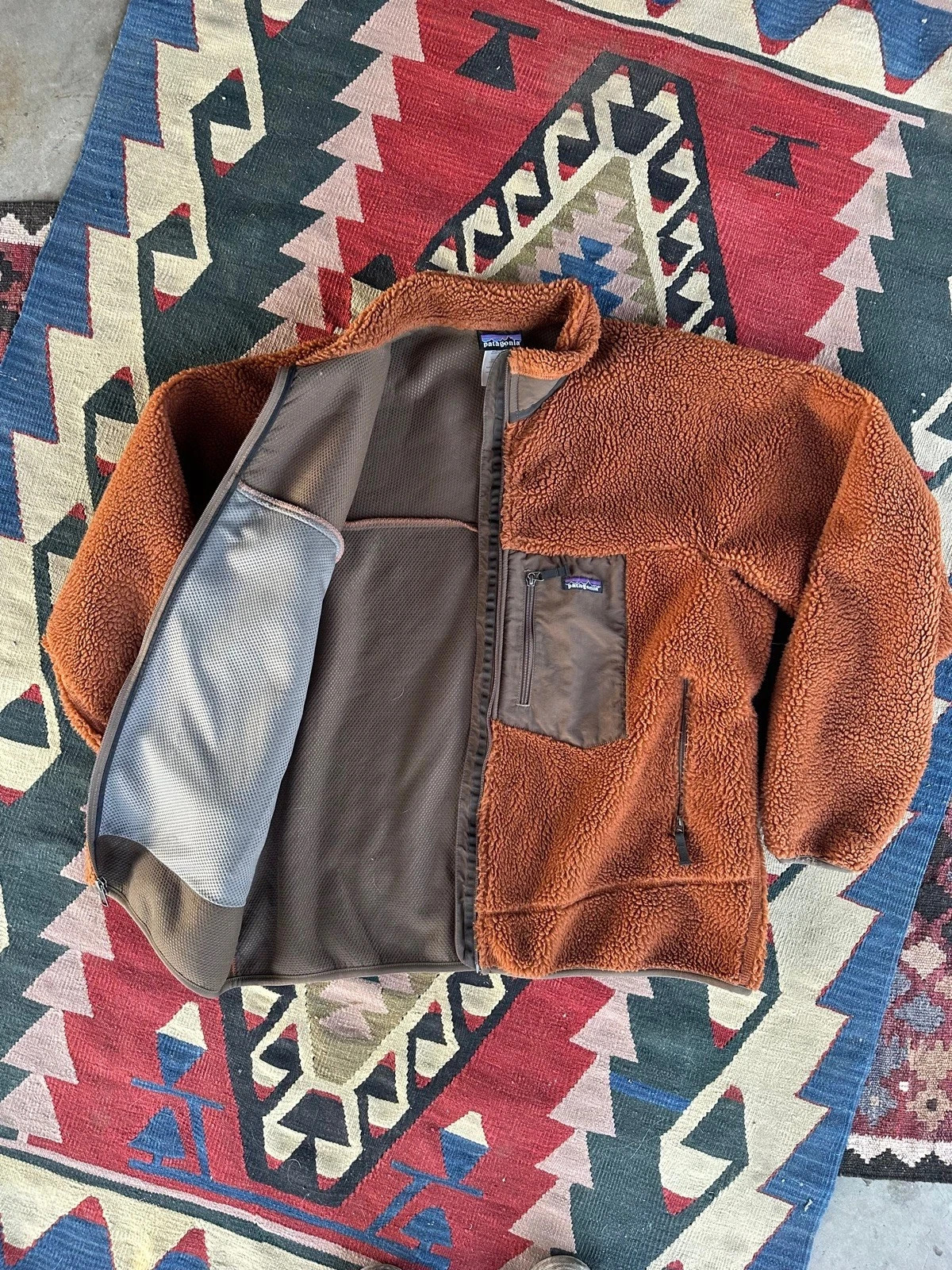 Rare PATAGONIA Deep Pile Fleece Brown Cedar Cardigan Gorpcore Retro-X XL   thumbnail 4