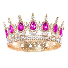 Hot Pink Queen Crown for Women Tiara for Girl Rhinestone Wedding Headband