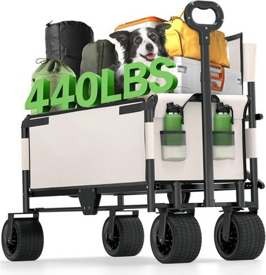 2-in-1 Bollerwagen Handwagen Transportwagen mit Breiten Rädern Bremsen Sitzbank
